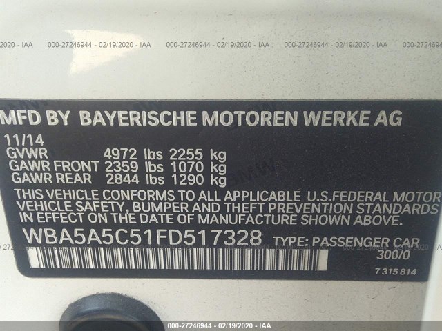 Photo 8 VIN: WBA5A5C51FD517328 - BMW 5 