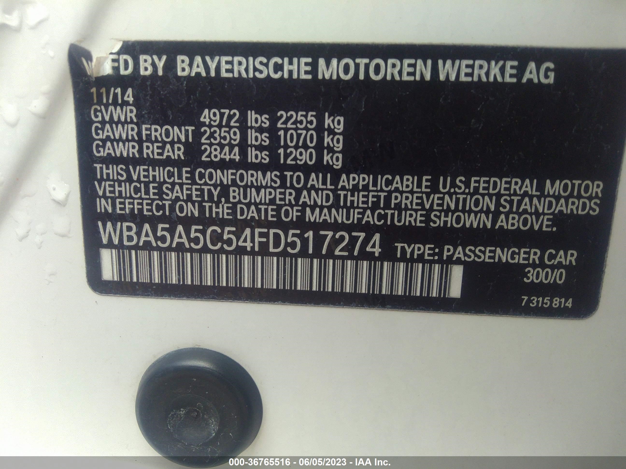 Photo 8 VIN: WBA5A5C54FD517274 - BMW 5ER 