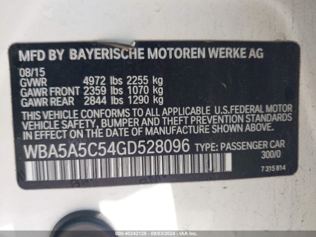 Photo 8 VIN: WBA5A5C54GD528096 - BMW 528I 