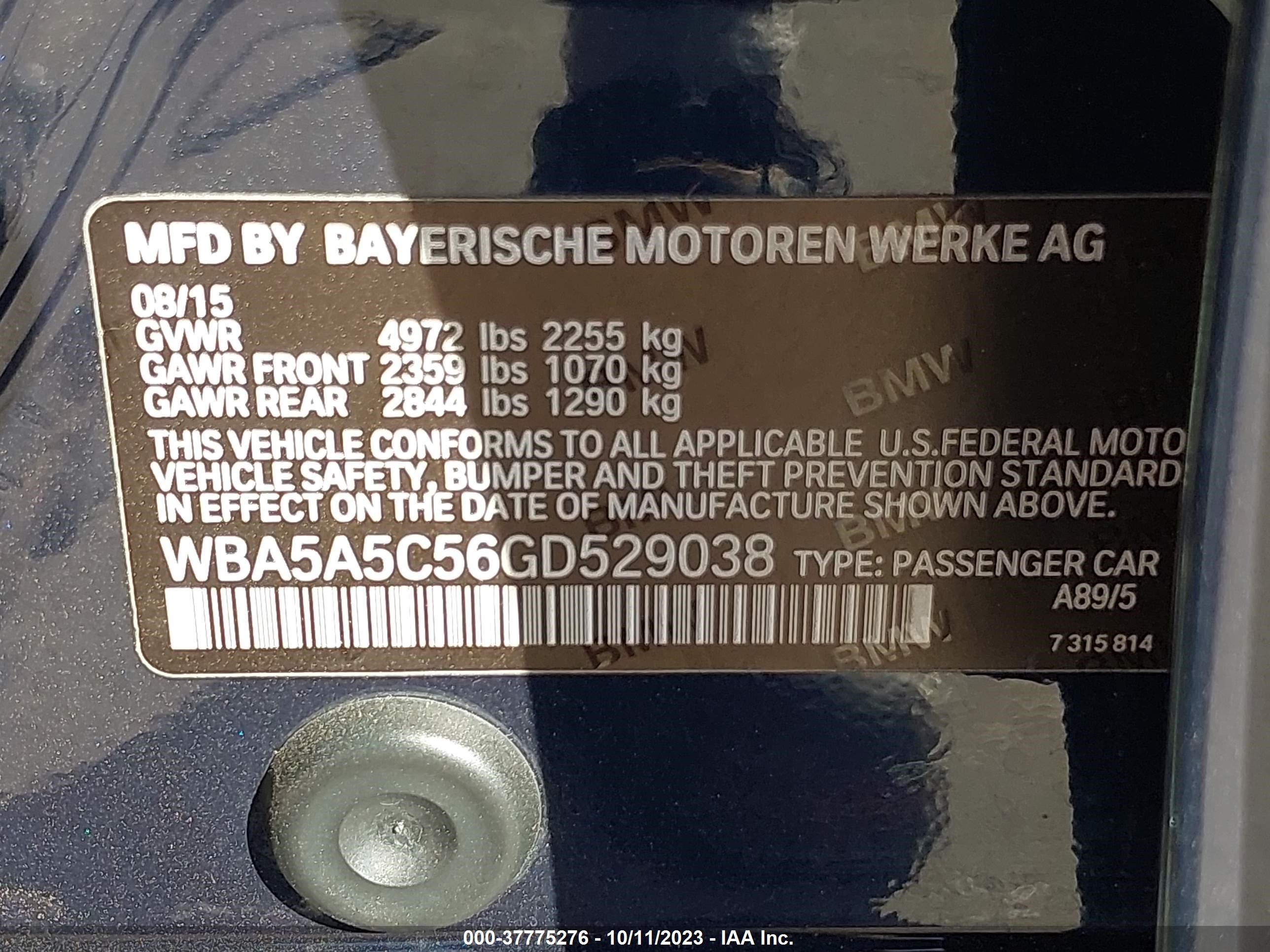 Photo 8 VIN: WBA5A5C56GD529038 - BMW 5ER 