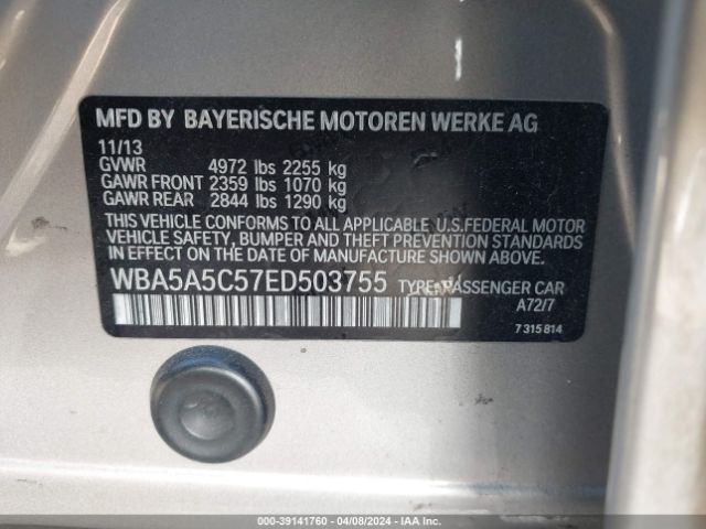 Photo 8 VIN: WBA5A5C57ED503755 - BMW 528I 