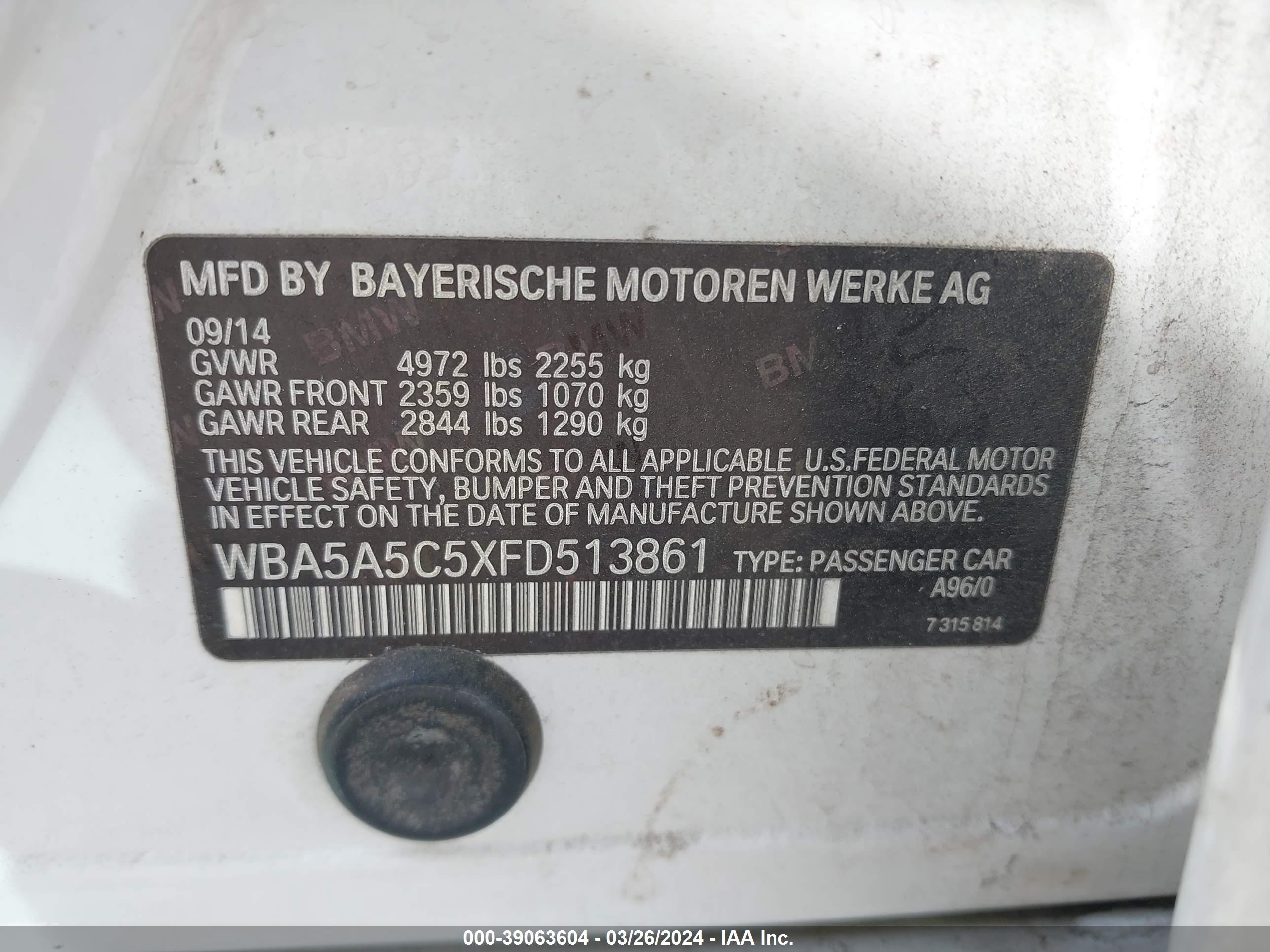 Photo 8 VIN: WBA5A5C5XFD513861 - BMW 5ER 