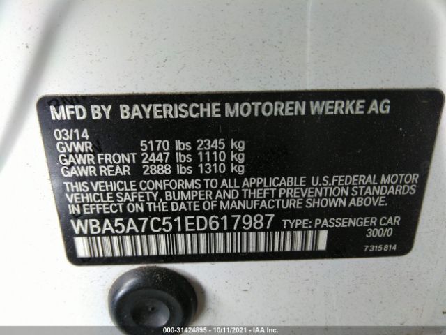 Photo 8 VIN: WBA5A7C51ED617987 - BMW 5 