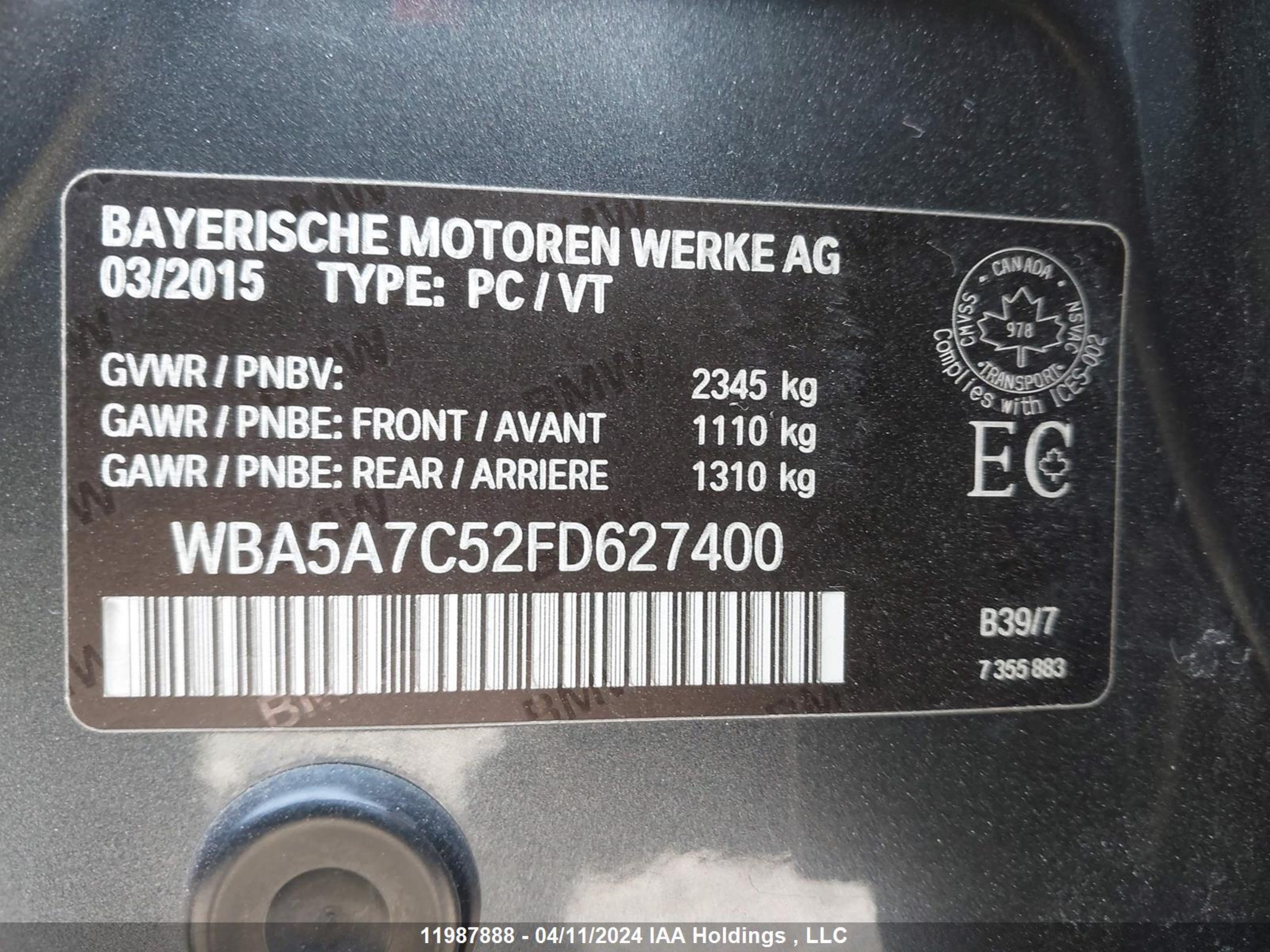 Photo 8 VIN: WBA5A7C52FD627400 - BMW 5ER 