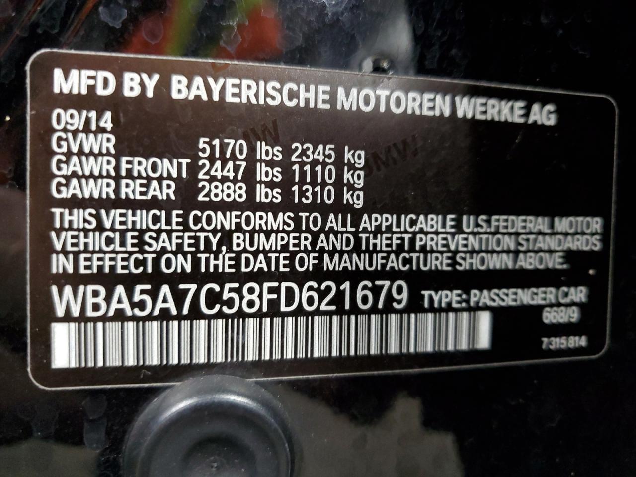 Photo 11 VIN: WBA5A7C58FD621679 - BMW 5ER 