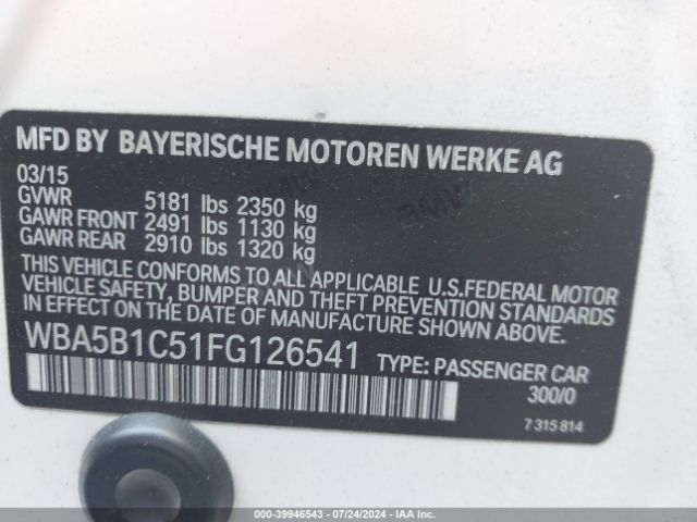 Photo 8 VIN: WBA5B1C51FG126541 - BMW 535I 