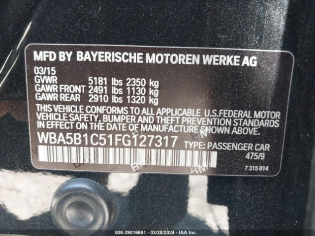 Photo 8 VIN: WBA5B1C51FG127317 - BMW 535I 