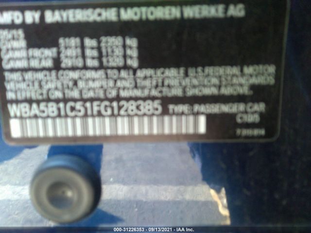 Photo 8 VIN: WBA5B1C51FG128385 - BMW 5 