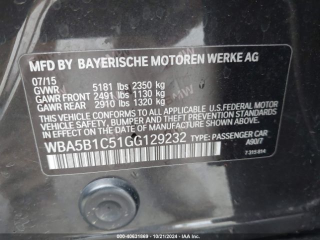 Photo 8 VIN: WBA5B1C51GG129232 - BMW 535I 