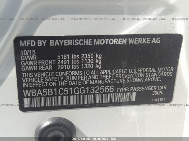 Photo 8 VIN: WBA5B1C51GG132566 - BMW 5 SERIES 