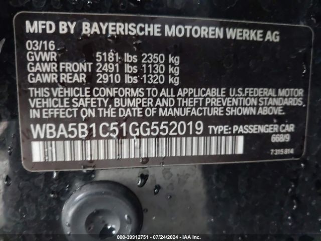 Photo 8 VIN: WBA5B1C51GG552019 - BMW 535I 