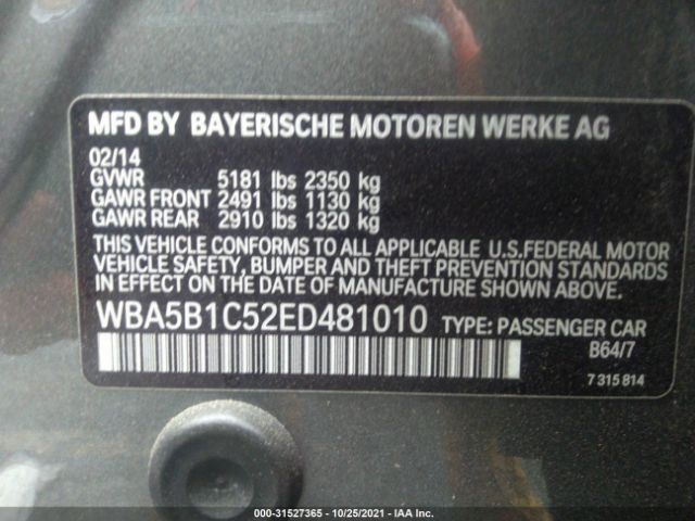 Photo 8 VIN: WBA5B1C52ED481010 - BMW 5 