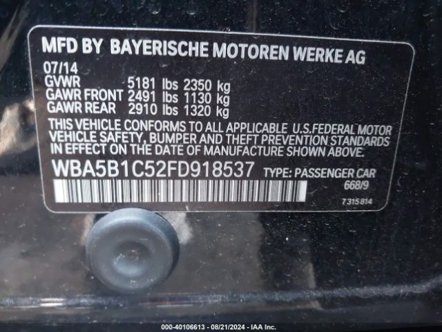 Photo 8 VIN: WBA5B1C52FD918537 - BMW 535I 