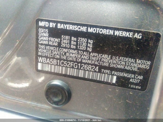 Photo 8 VIN: WBA5B1C52FG126824 - BMW 5 