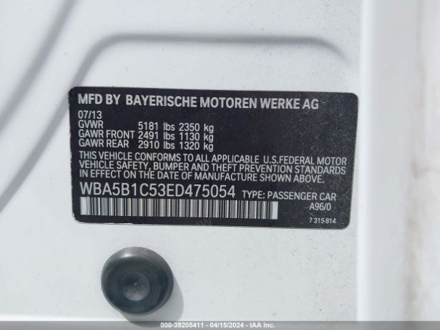 Photo 8 VIN: WBA5B1C53ED475054 - BMW 535I 