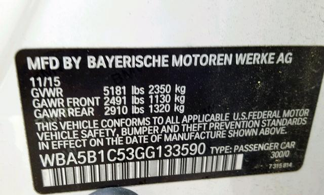 Photo 9 VIN: WBA5B1C53GG133590 - BMW 5 