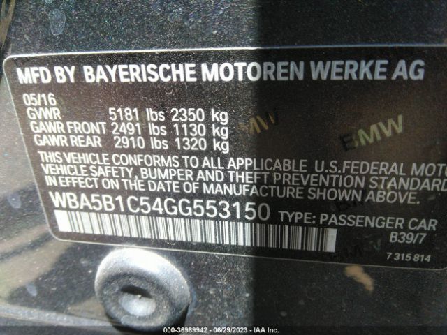 Photo 8 VIN: WBA5B1C54GG553150 - BMW 535I 