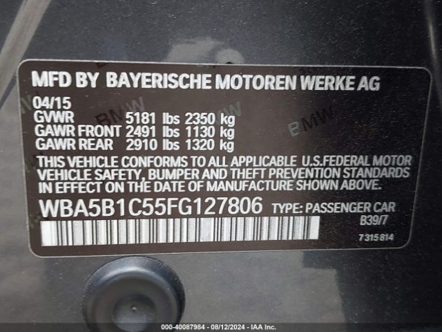 Photo 8 VIN: WBA5B1C55FG127806 - BMW 535I 