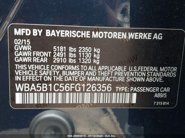 Photo 8 VIN: WBA5B1C56FG126356 - BMW 535I 