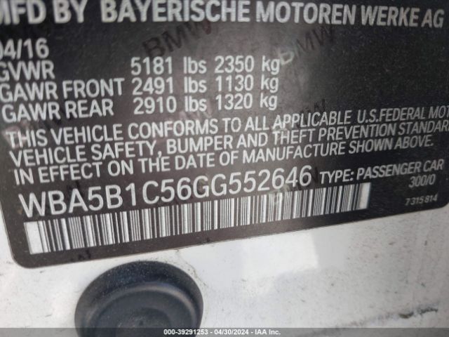 Photo 8 VIN: WBA5B1C56GG552646 - BMW 535I 