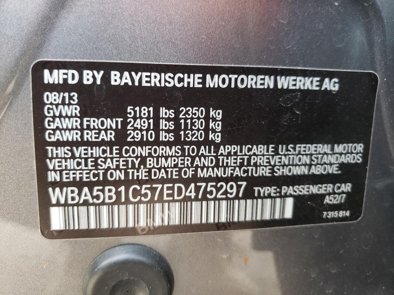 Photo 11 VIN: WBA5B1C57ED475297 - BMW 5ER 