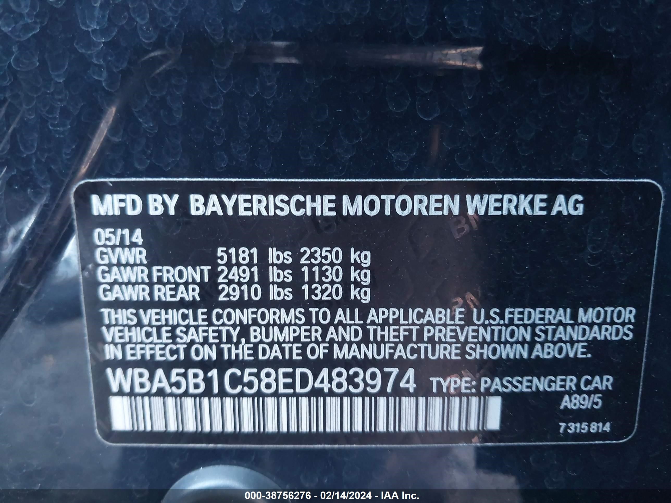 Photo 8 VIN: WBA5B1C58ED483974 - BMW 5ER 