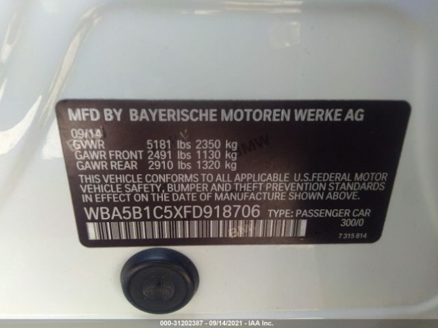 Photo 8 VIN: WBA5B1C5XFD918706 - BMW 5 