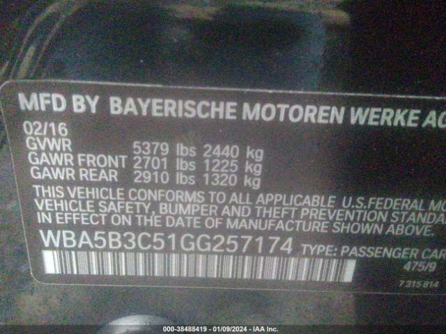 Photo 8 VIN: WBA5B3C51GG257174 - BMW 5 SERIES 