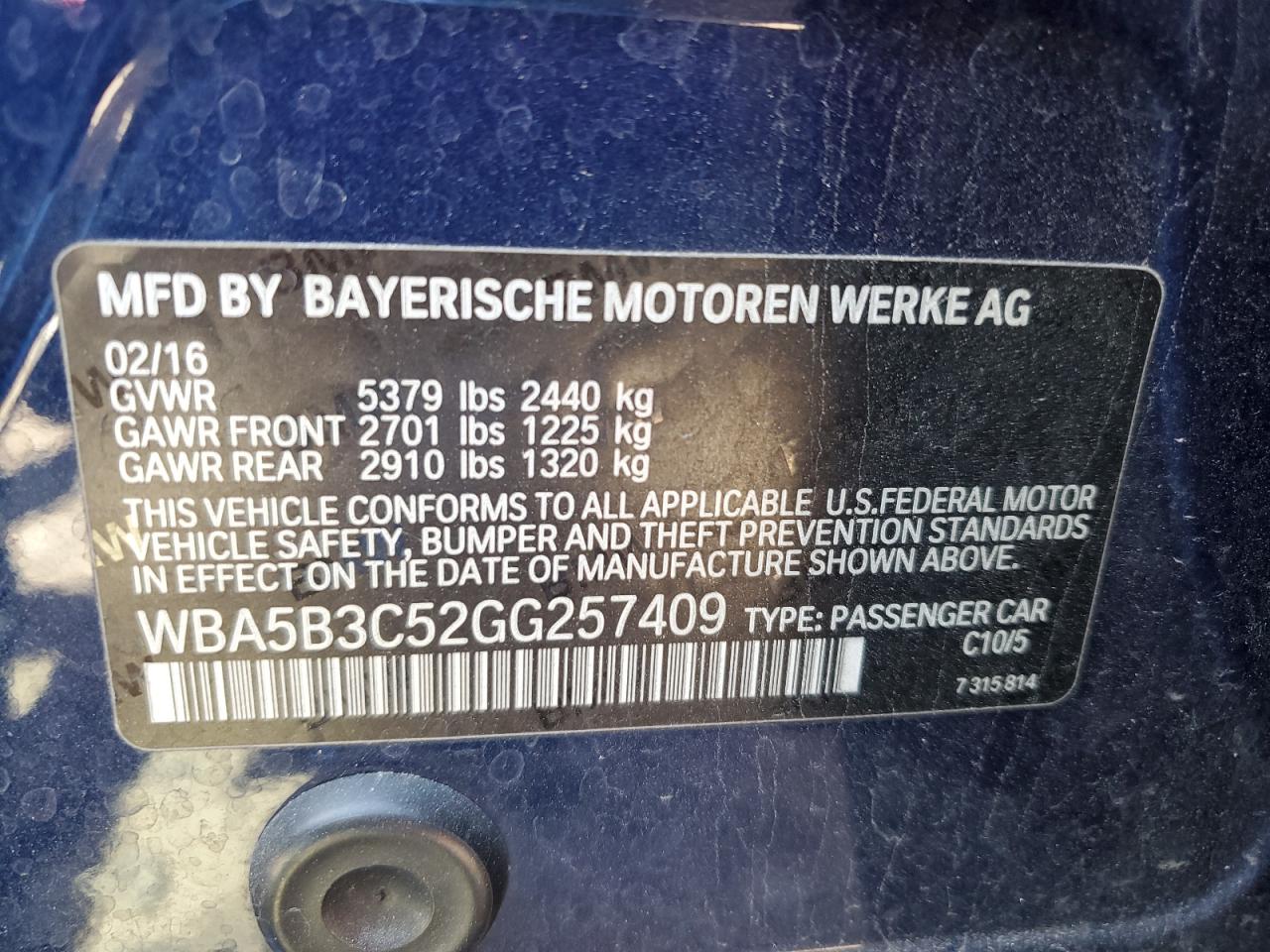 Photo 11 VIN: WBA5B3C52GG257409 - BMW 5ER 