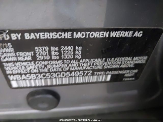 Photo 8 VIN: WBA5B3C53GD549572 - BMW 535I 