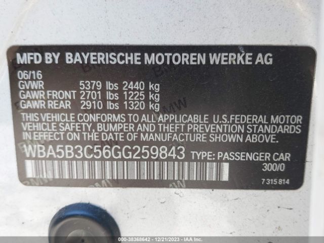 Photo 8 VIN: WBA5B3C56GG259843 - BMW 535I 