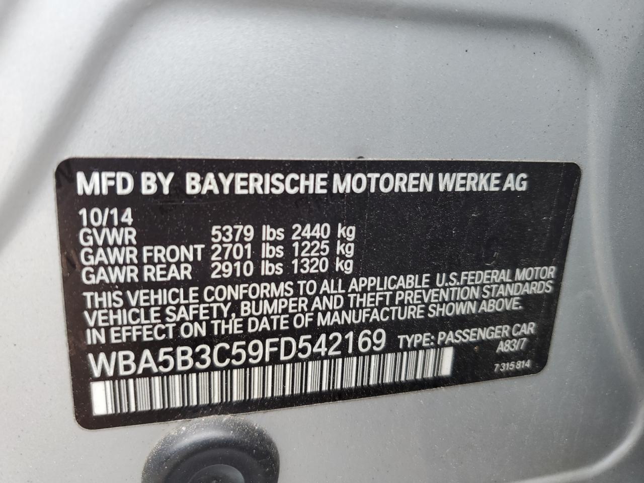 Photo 11 VIN: WBA5B3C59FD542169 - BMW 5ER 