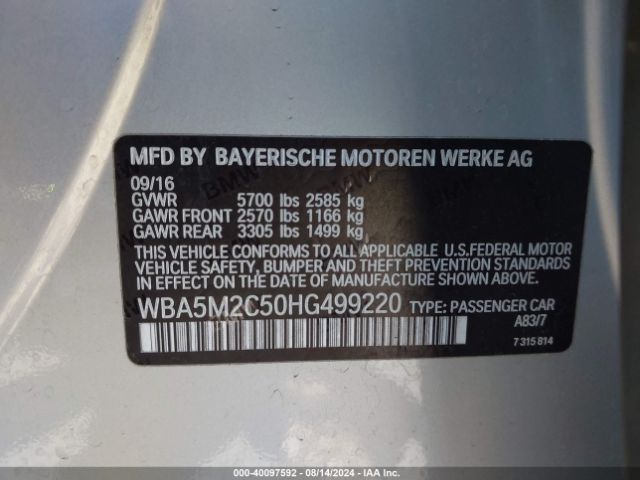 Photo 8 VIN: WBA5M2C50HG499220 - BMW 535I 