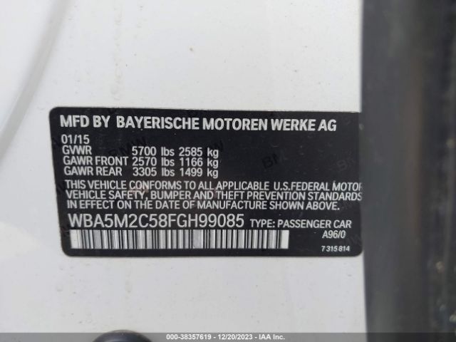 Photo 8 VIN: WBA5M2C58FGH99085 - BMW 535I GRAN TURISMO 