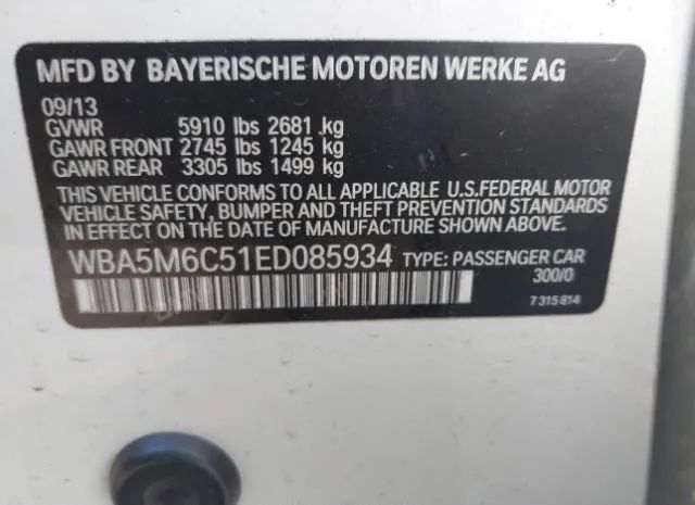 Photo 8 VIN: WBA5M6C51ED085934 - BMW 5 SERIES GRAN TURISMO 