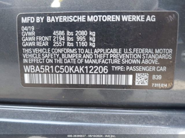 Photo 8 VIN: WBA5R1C50KAK12206 - BMW 330I 