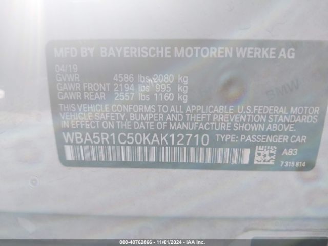 Photo 8 VIN: WBA5R1C50KAK12710 - BMW 330I 