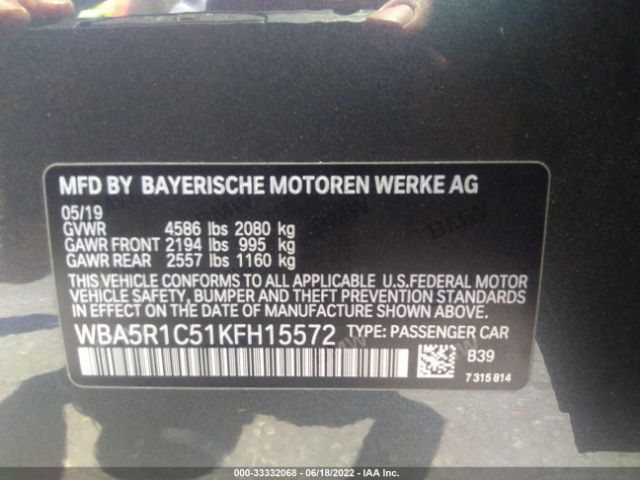 Photo 8 VIN: WBA5R1C51KFH15572 - BMW 3 SERIES 