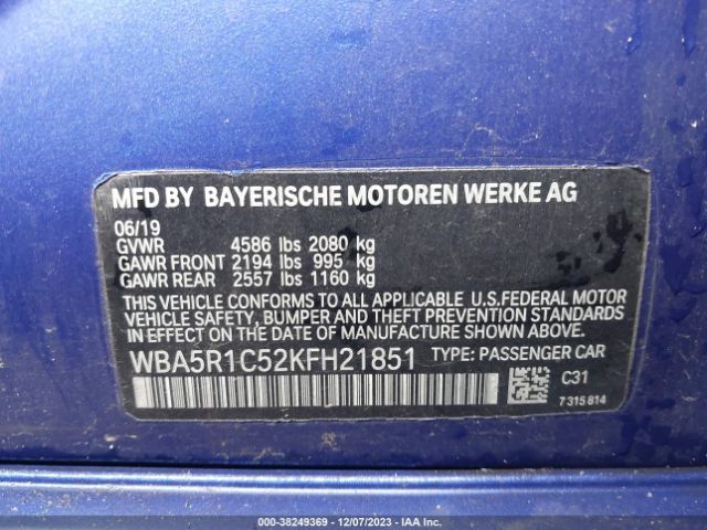 Photo 8 VIN: WBA5R1C52KFH21851 - BMW 330I 