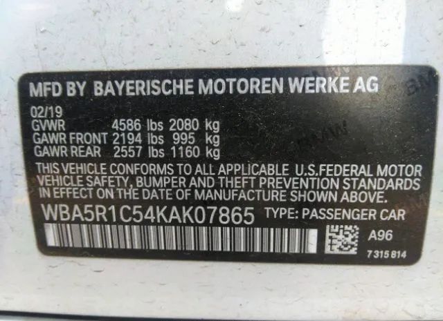 Photo 8 VIN: WBA5R1C54KAK07865 - BMW 330I 