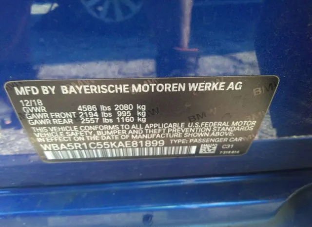 Photo 8 VIN: WBA5R1C55KAE81899 - BMW 3 SERIES 