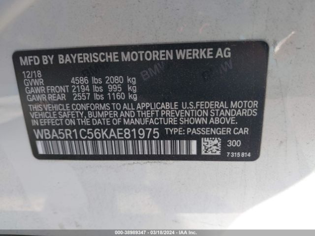 Photo 8 VIN: WBA5R1C56KAE81975 - BMW 330I 