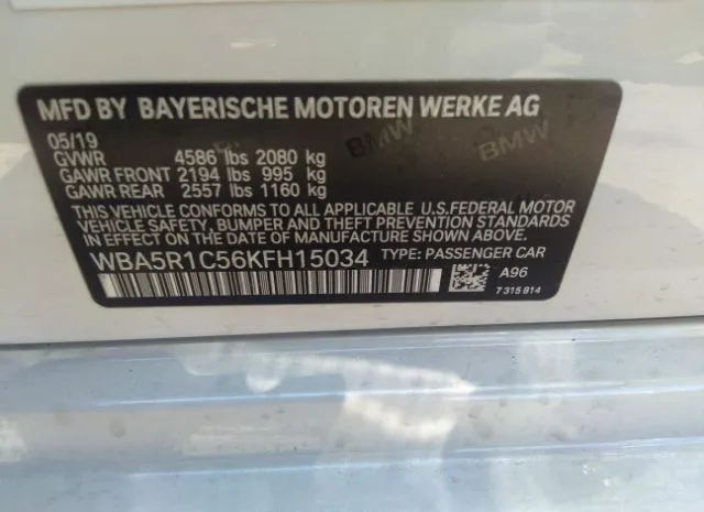 Photo 8 VIN: WBA5R1C56KFH15034 - BMW 3 SERIES 