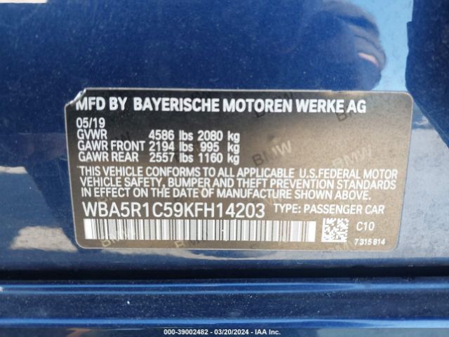 Photo 8 VIN: WBA5R1C59KFH14203 - BMW 330I 