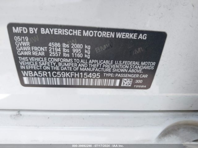 Photo 8 VIN: WBA5R1C59KFH15495 - BMW 330I 