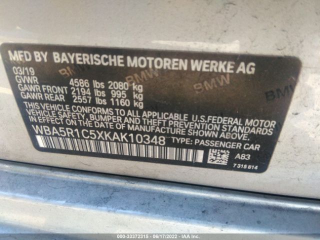 Photo 8 VIN: WBA5R1C5XKAK10348 - BMW 3 SERIES 