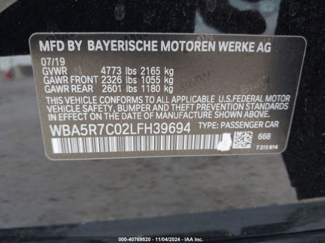 Photo 8 VIN: WBA5R7C02LFH39694 - BMW 330I 