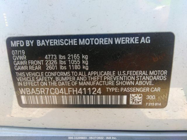 Photo 8 VIN: WBA5R7C04LFH41124 - BMW 3 SERIES 