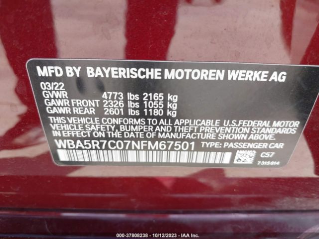 Photo 8 VIN: WBA5R7C07NFM67501 - BMW 330I 