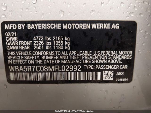 Photo 8 VIN: WBA5R7C08MFL02992 - BMW 330I 